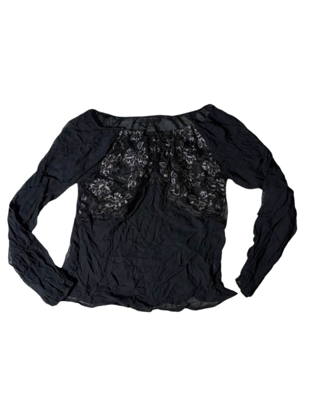 The Limited Silk Black Floral Lace Blouse M Y2K Whimsigoth Fairy Grunge